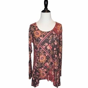 Soft Surroundings knit top pink brown pink brown long tunic long sleeve size S